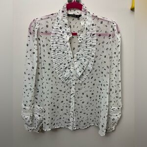 Zara White Ruffled Floral Blouse